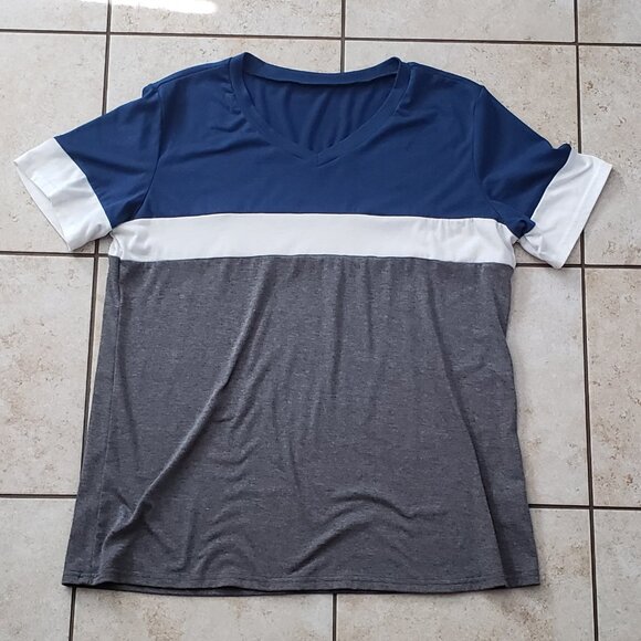Minetom Tops - 3/$20 EUC Minetom Women's Color Block Short Sleeve V-Neck Soft Tee Shirt Large